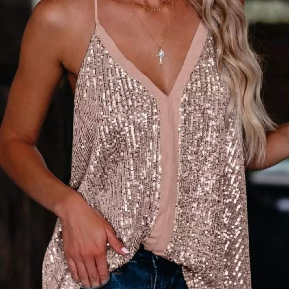 Sparkle Top, rose-gold sequin, pink top